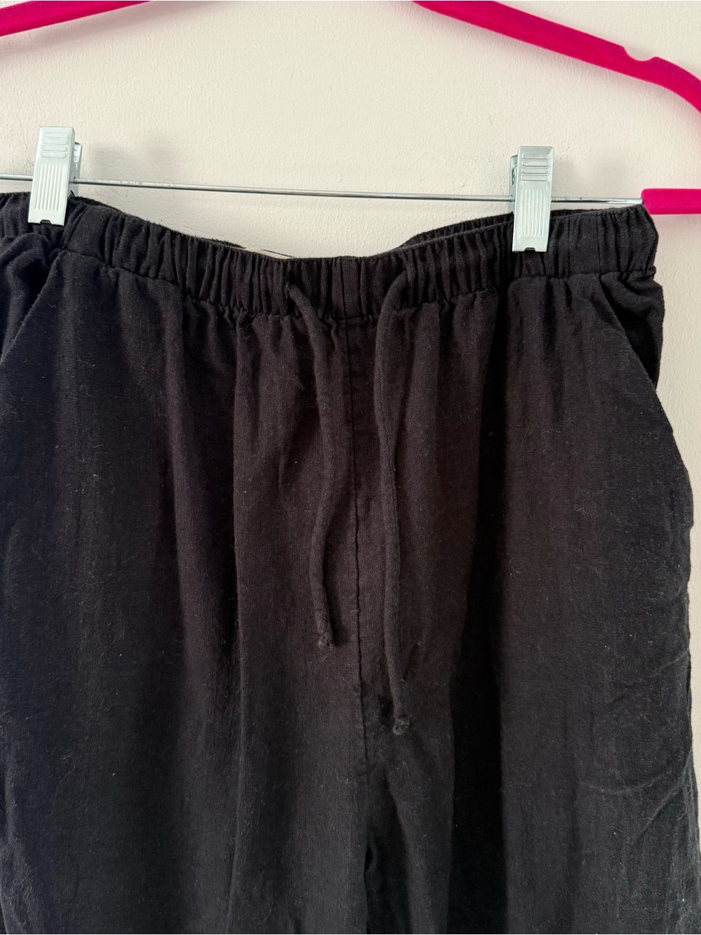 Abercrombie & Fitch Black Elastic-Waist Linen Pants